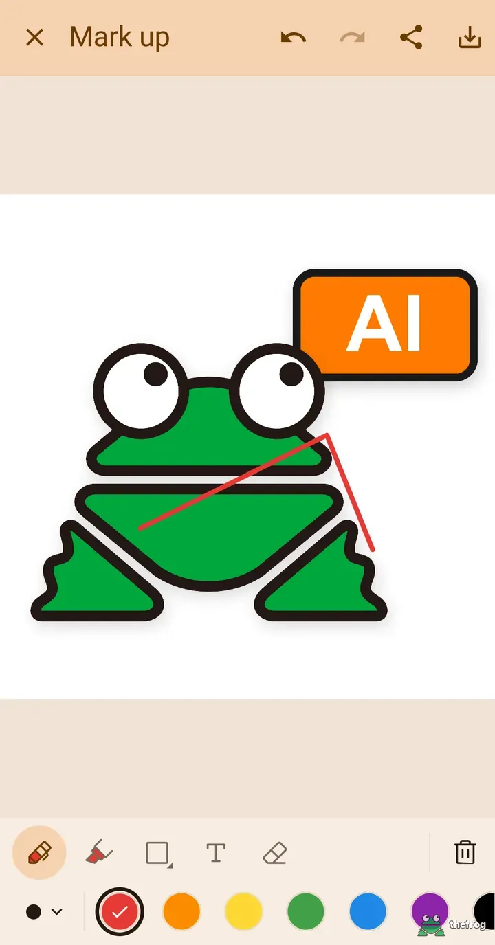 Markup screen in AI File Viewer with a red line drawn over an illustration and the pen, highlighter, shape, text and eraser tools