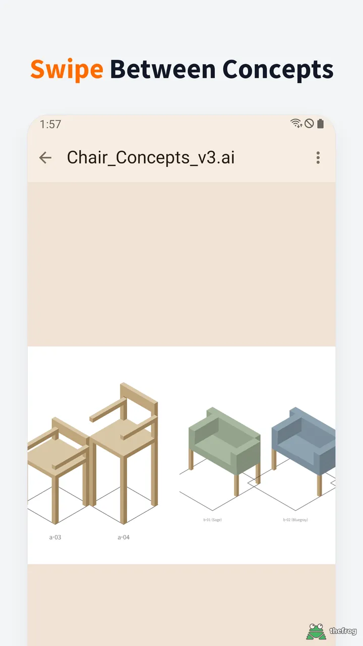 Swiping from one design file to the next in AI File Viewer