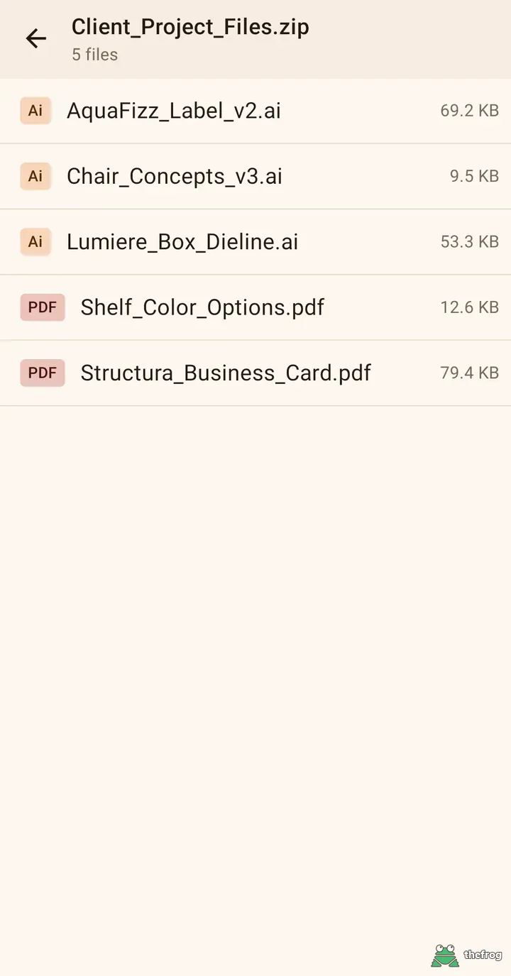 List of five files inside a ZIP archive opened in AI File Viewer